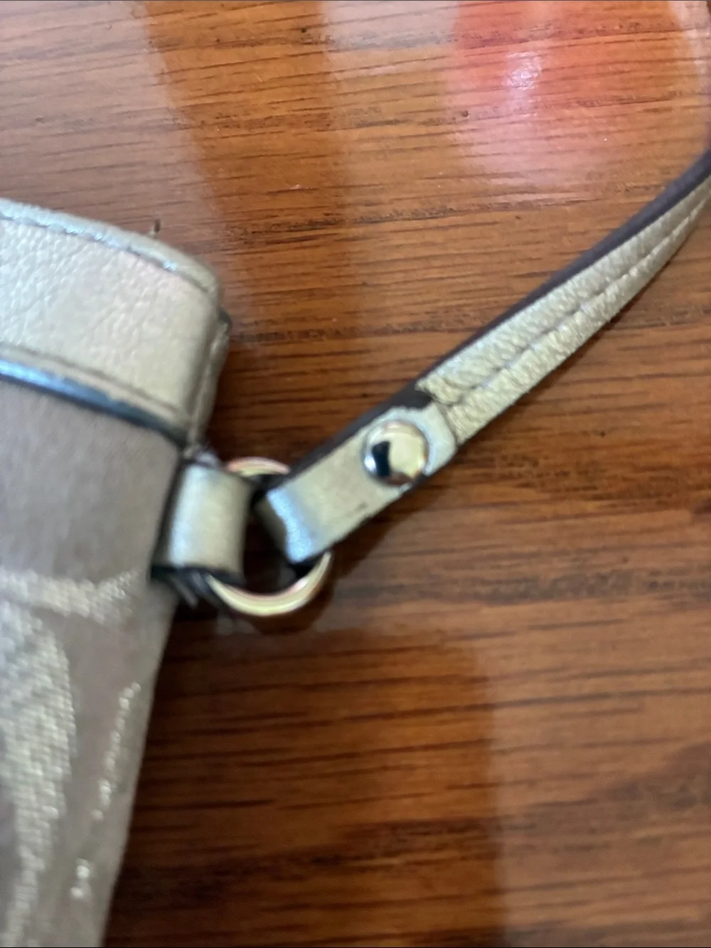 Coach Shimmer Signature Wristlet in   Silver Tone Metallic